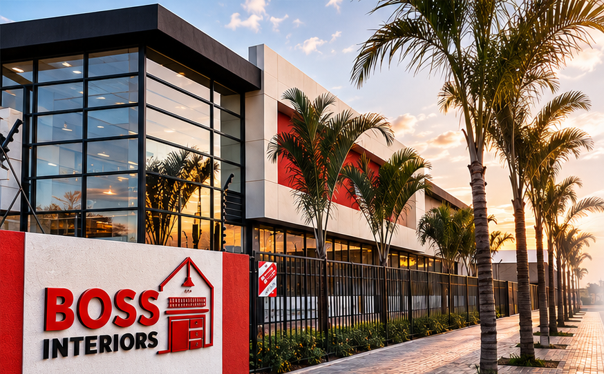 Boss Interiors showroom building in Setlhoa Village, Gaborone at sunset